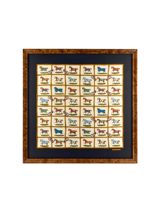 Vintage Hermes Horses in the Paddock Large Silk Scarf Framed Art Weston Table