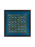 Vintage Hermes Horses in the Paddock Silk Scarf Blue Framed Art Weston Table