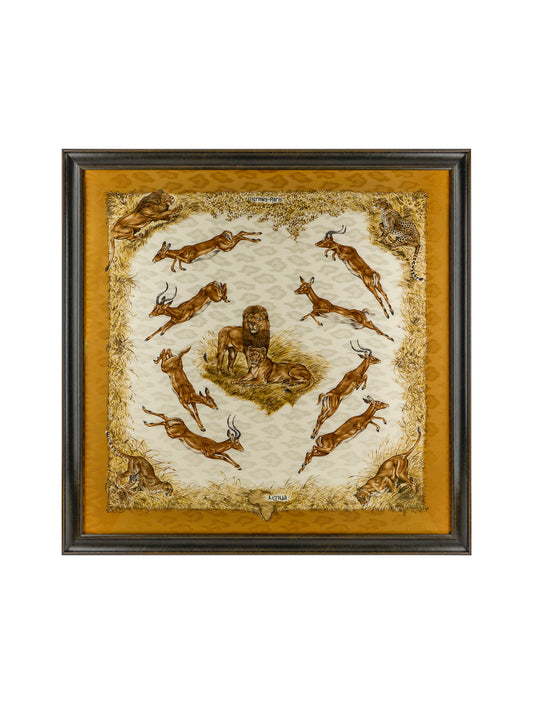 Vintage Hermes Kenya Silk Scarf Framed Art Weston Table