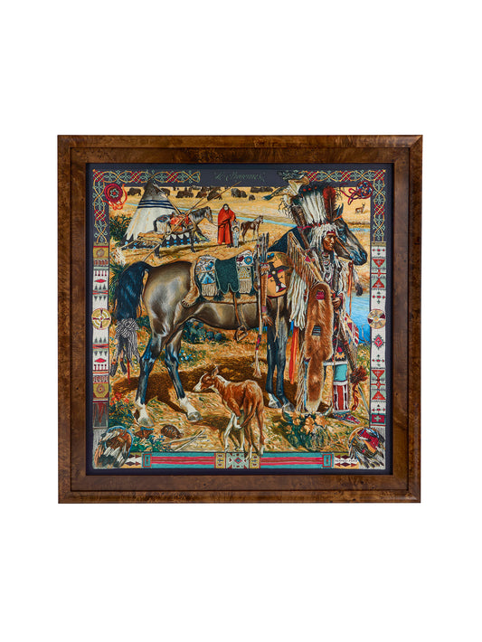 Vintage Hermes Les Cheyennes Silk Scarf Framed Art Weston Table