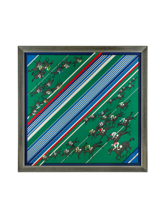 Vintage Hermes Les Courses Silk Scarf Framed Art Weston Table