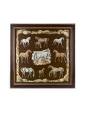 Vintage Hermes Les Poulines Brown Silk Scarf Framed Art Weston Table