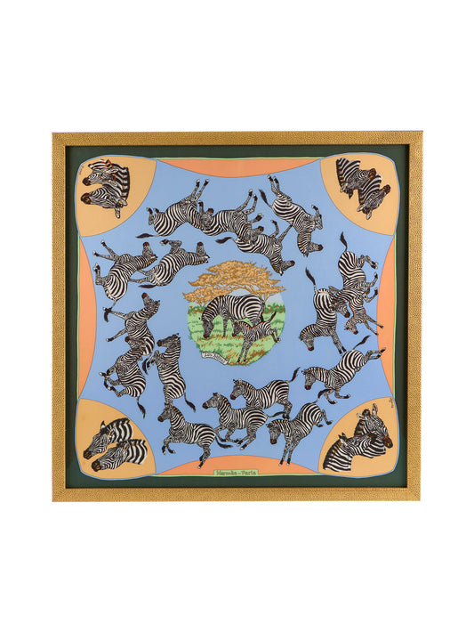 Vintage Hermes Les Zebres Silk Scarf Framed Art Weston Table