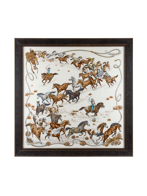 Vintage Hermes Mustangs Silk Scarf Framed Art Weston Table 
