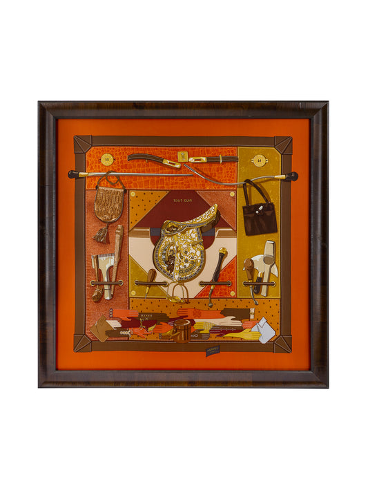 Vintage Hermes Tout Cuir Silk Scarf Framed Art Weston Table