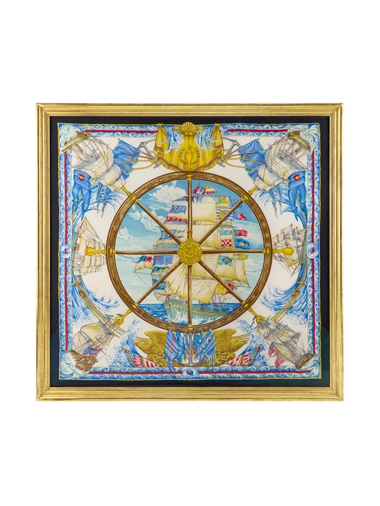 Vintage Hermes Vive Le Vent Silk Scarf Framed Art Weston Table