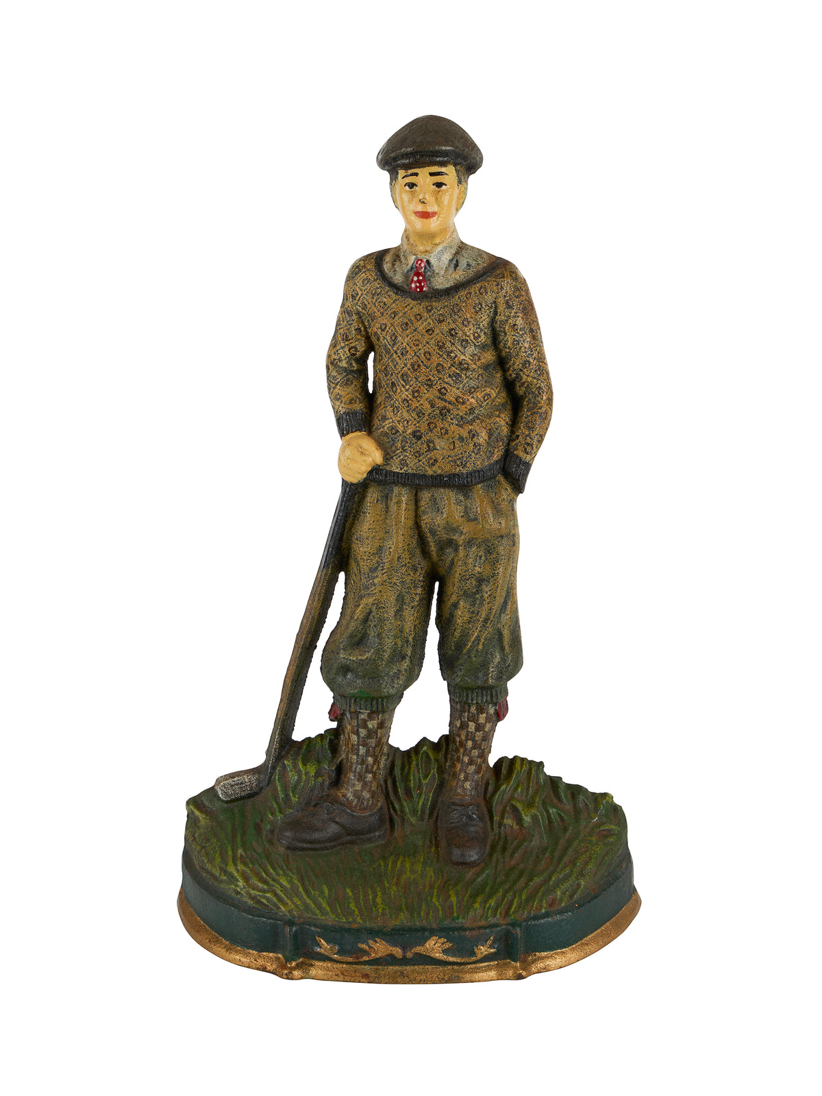 Vintage Irish Golfer Cast Iron Doorstop Three Weston Table