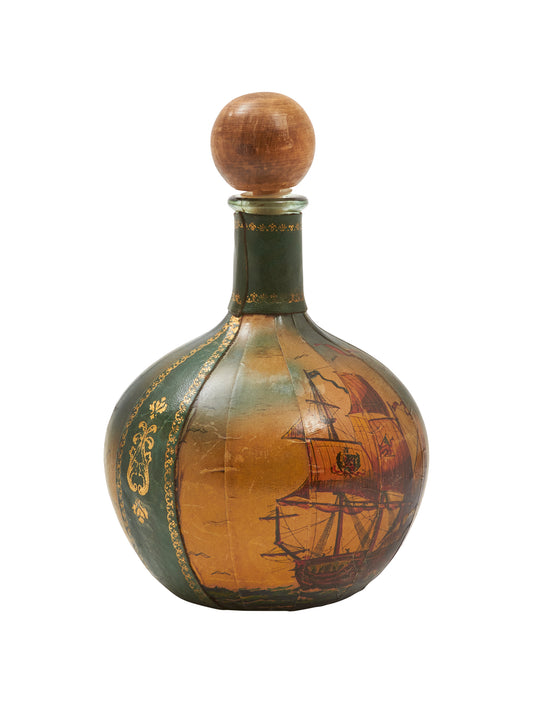 Vintage Italian Leather Ship Wrapped Wine Decanter Weston Table