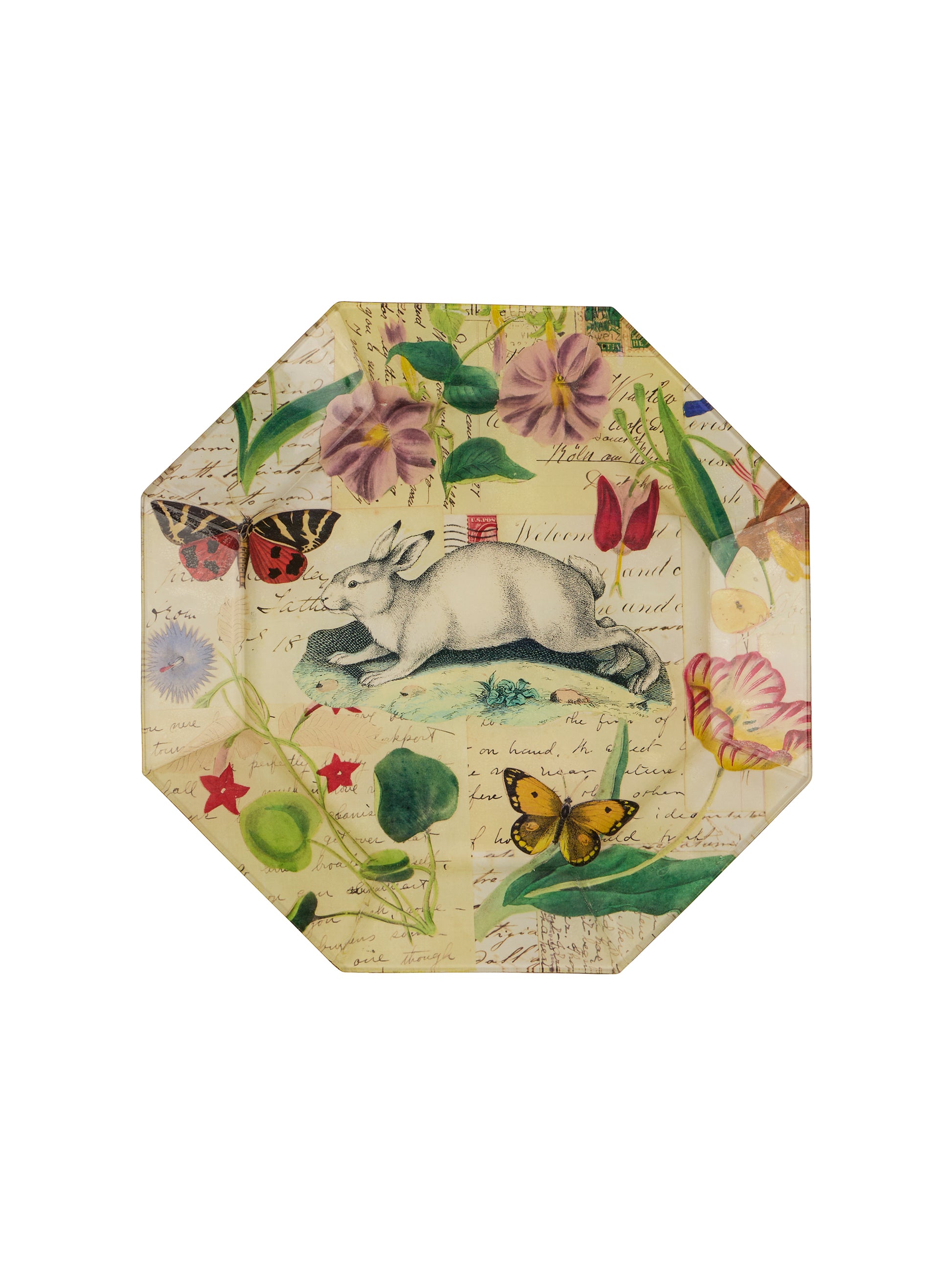 Vintage John Derian Decoupage Garden Rabbit Plate White Hare Weston Table