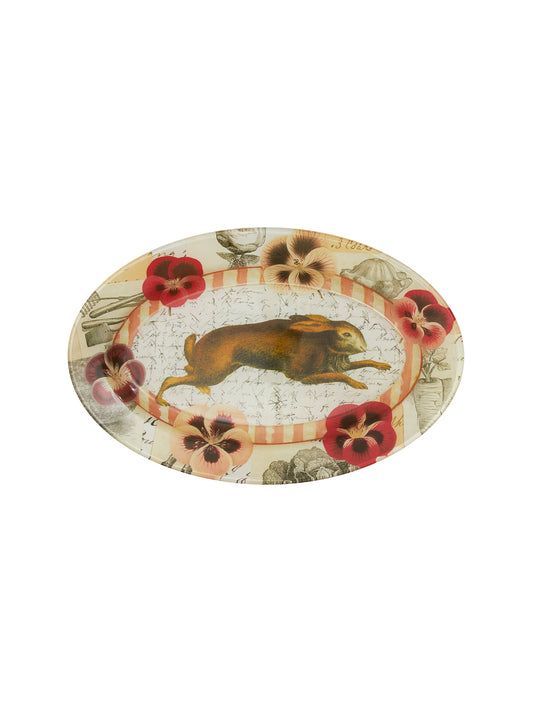 Vintage John Derian Rabbit and Pansies Oval Plate Weston Table