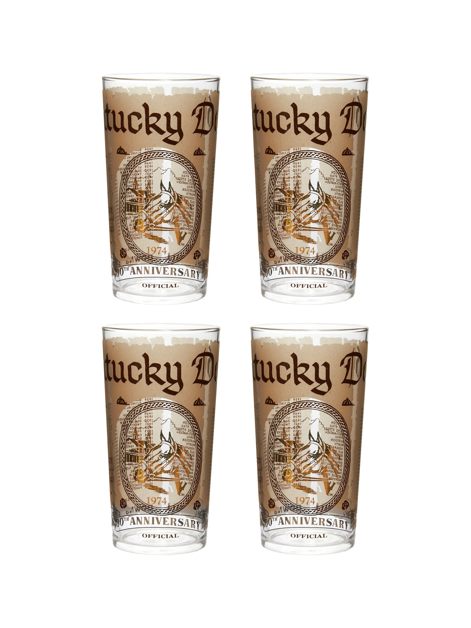 Vintage Kentucky Derby 100th Anniversary Mint Julep Glasses Set of Four Weston Table
