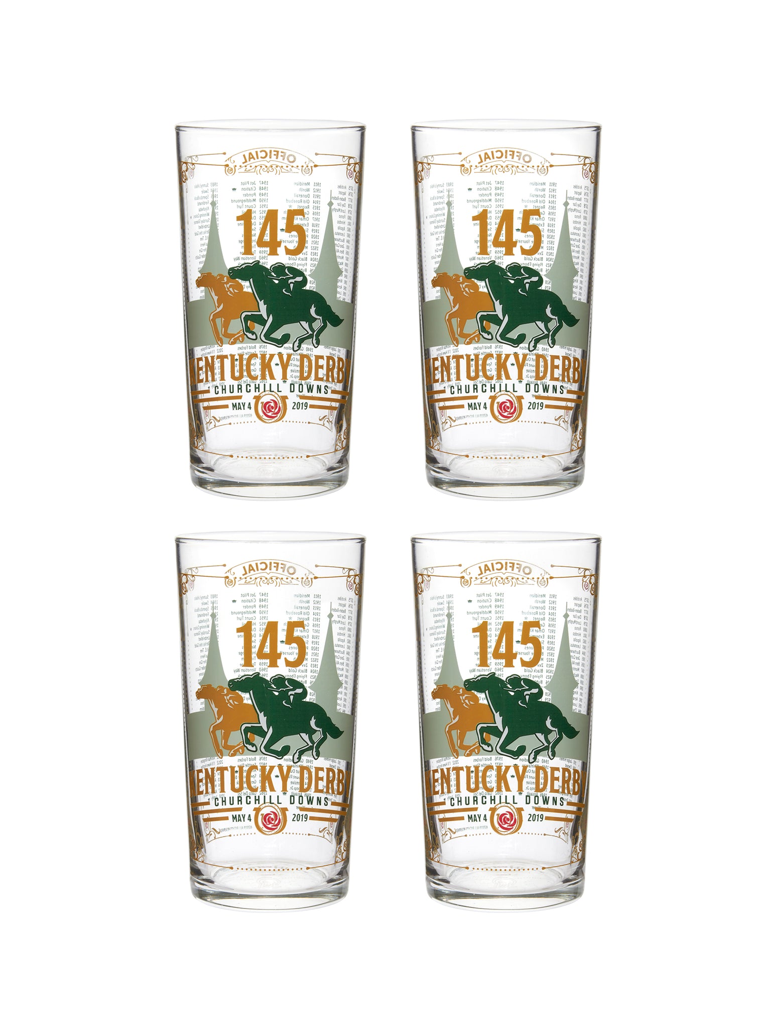 Vintage Kentucky Derby 145th Mint Julep Glasses Set of Four Weston Table