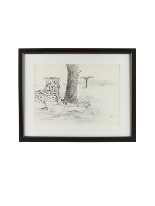 Vintage Kenyan Graphite Cheetah Framed Art Weston Table