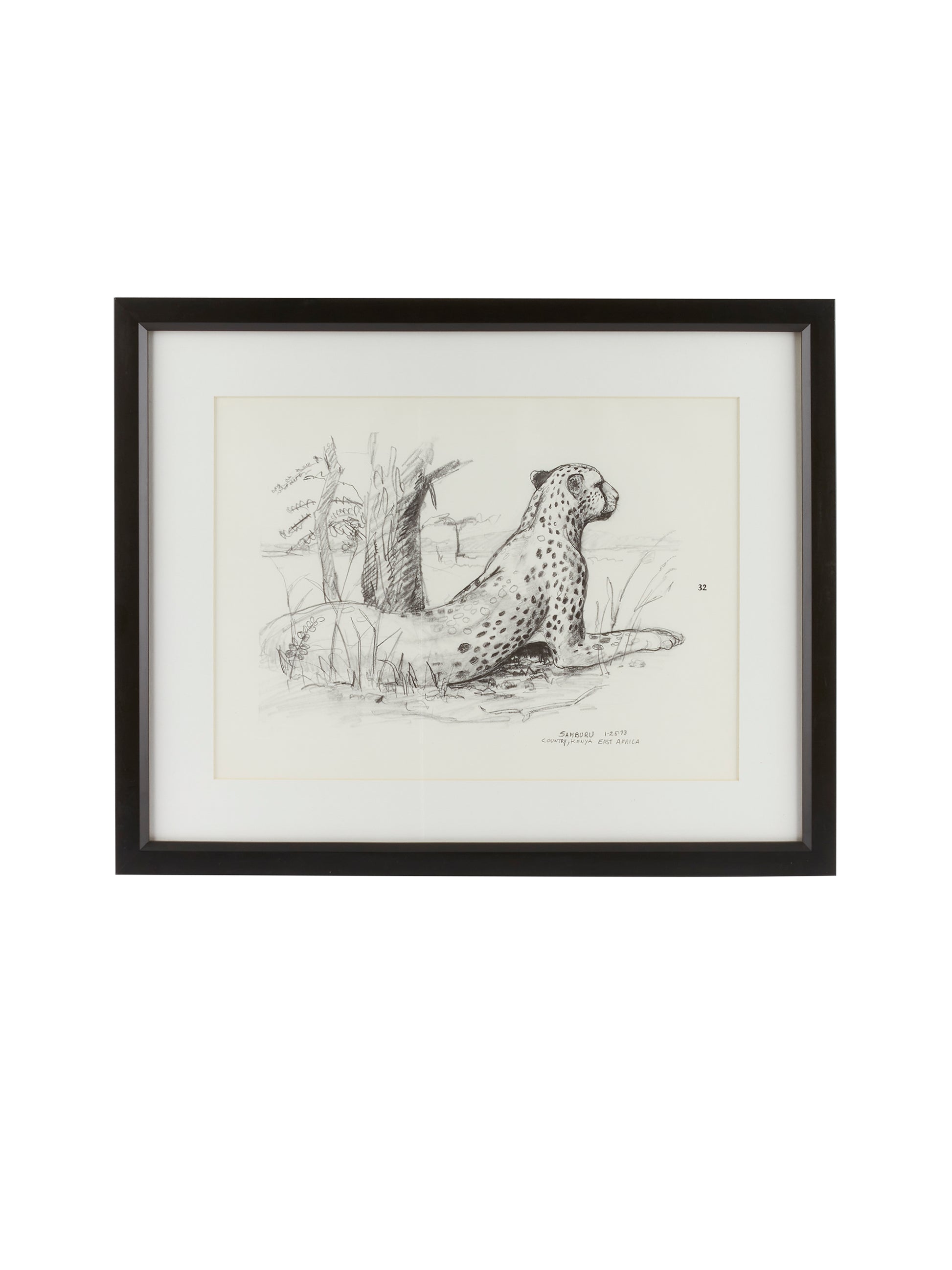 Vintage Kenyan Graphite Cheetah Framed Art Weston Table