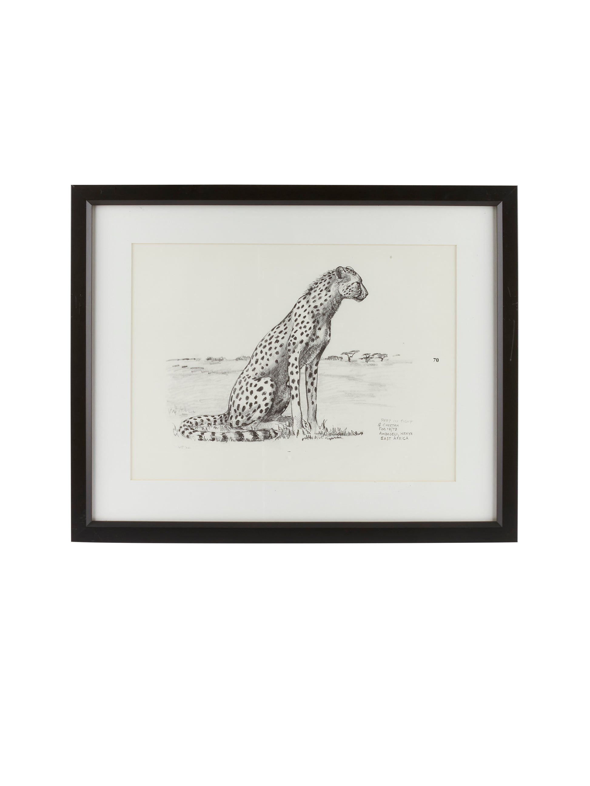 Vintage Kenyan Graphite Cheetah Framed Art Weston Table
