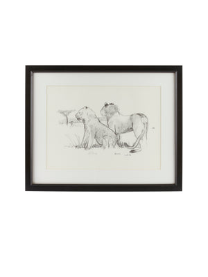  Vintage Kenyan Graphite Lion Framed Art Weston Table 