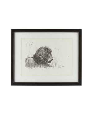  Vintage Kenyan Graphite Lion Framed Art Weston Table 