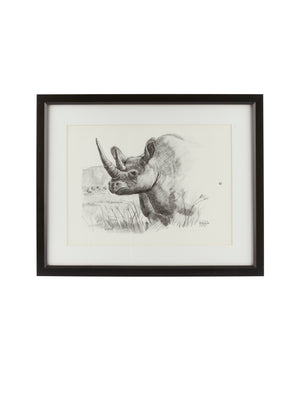  Vintage Kenyan Graphite Rhino Framed Art Weston Table 