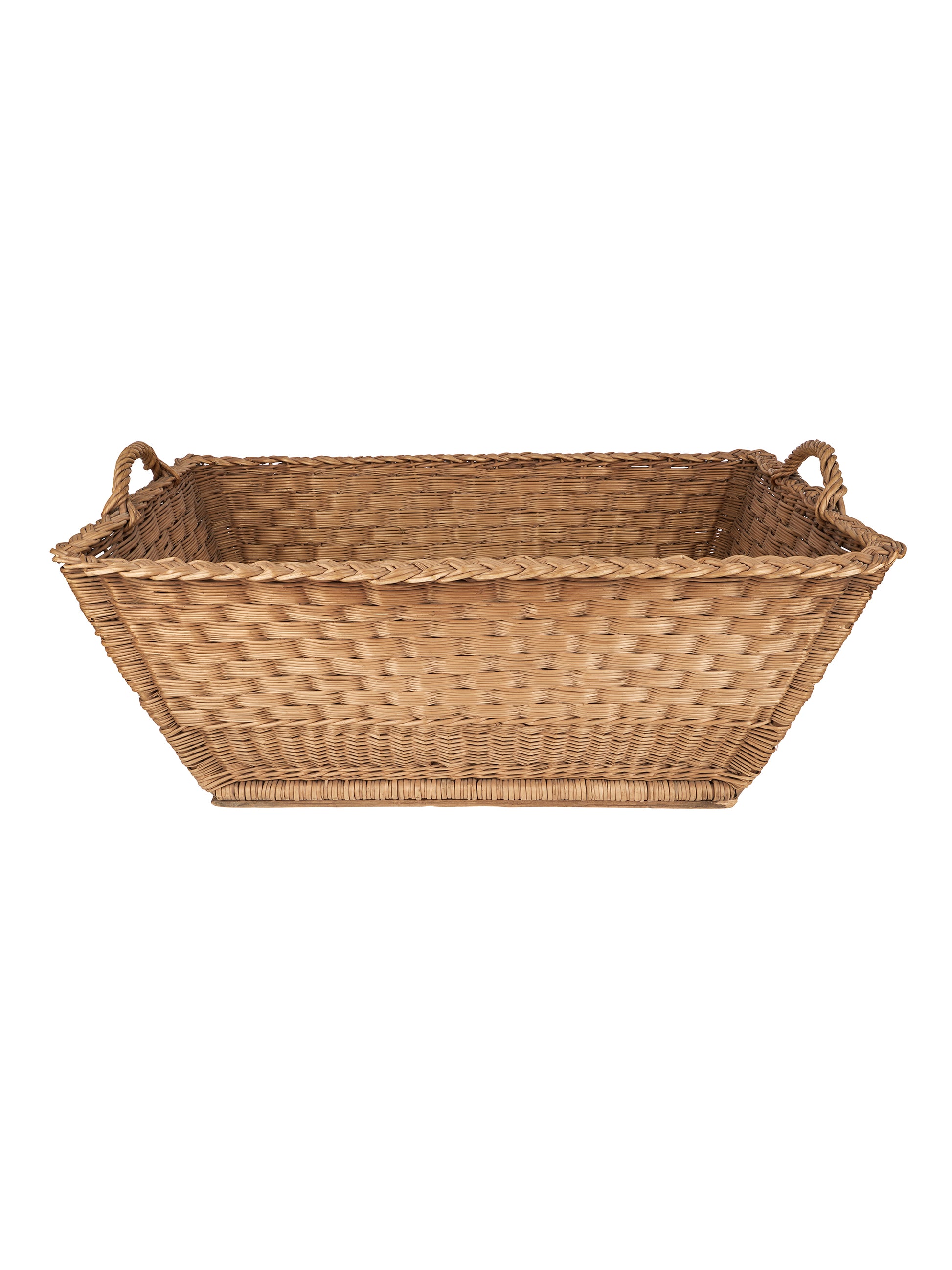 Vintage 1950s French Wicker Rectangular Laundry Basket Three