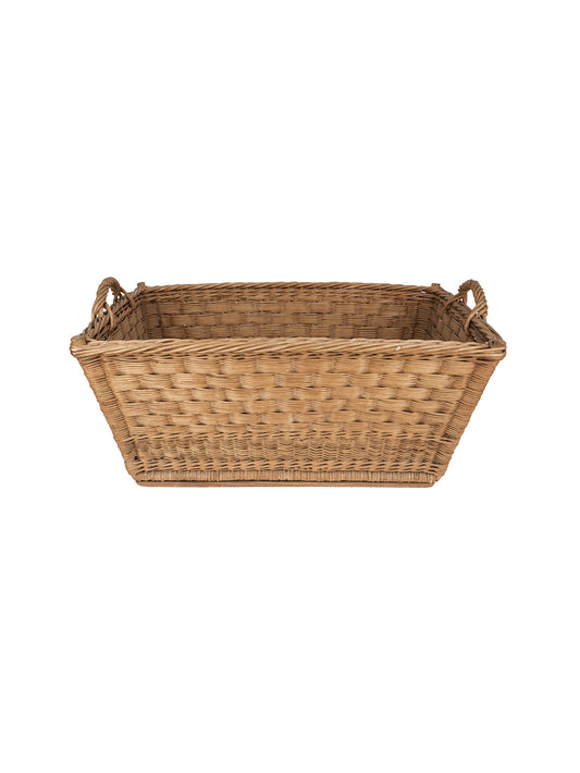 Vintage 1950s French Wicker Rectangular Laundry Basket Two