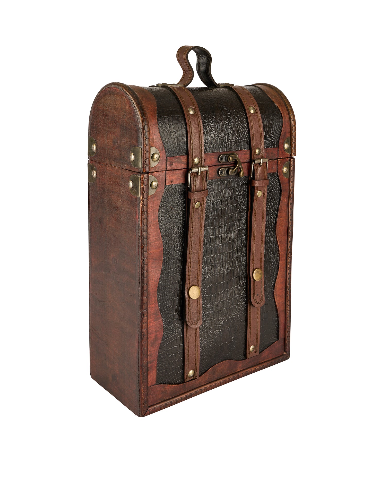 Vintage Leather Trimmed Wooden Wine Carrier Weston Table