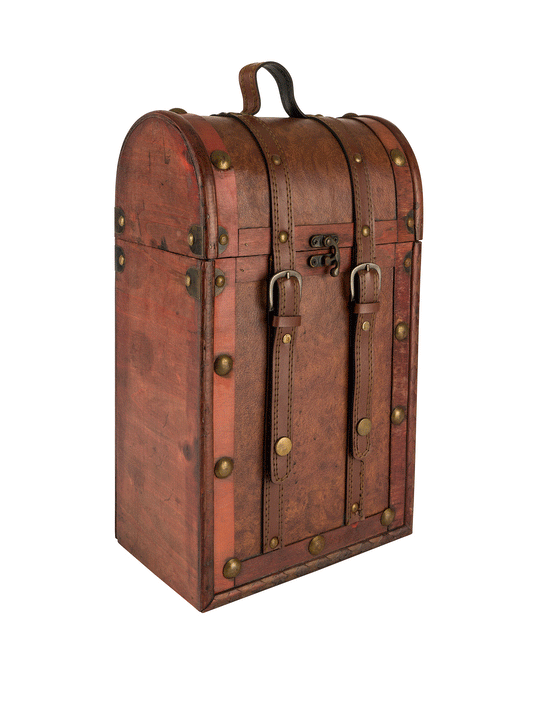 Vintage Leather Trimmed Wooden Wine Carrier Weston Table