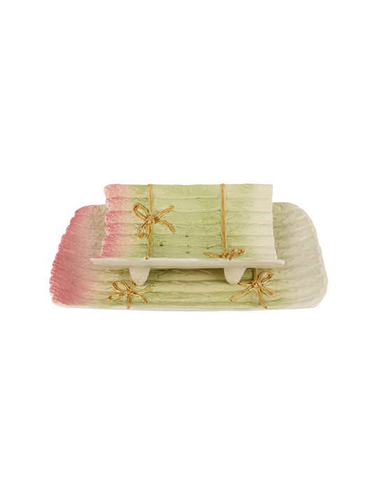 Vintage Majolica Asparagus Dish Footed Cradle Weston Table