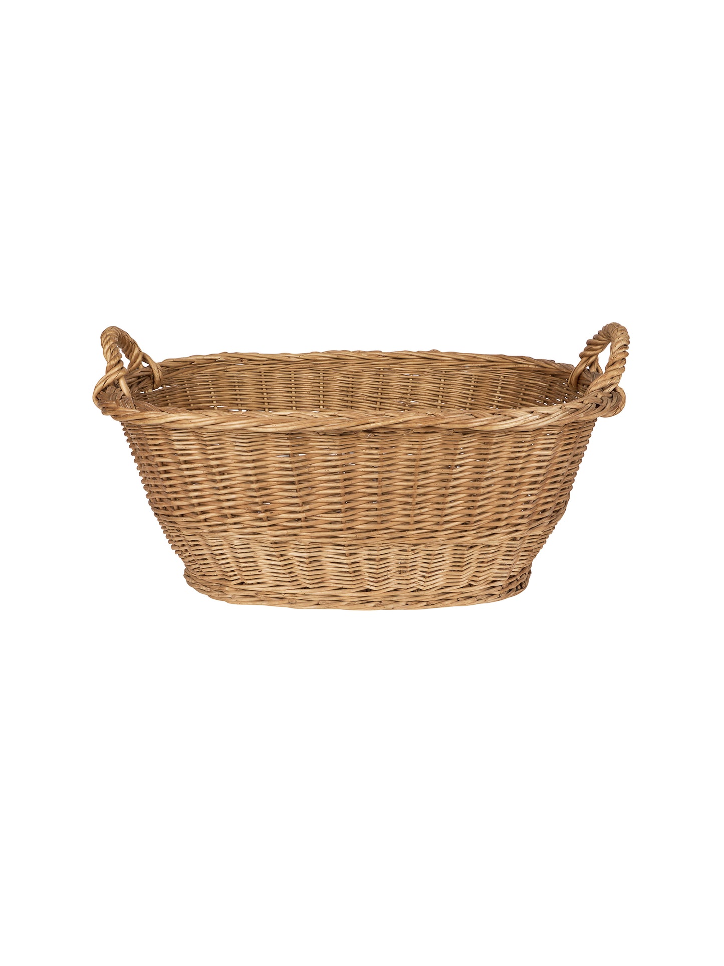 Vintage Mid Century Wicker Oval French Laundry Basket One