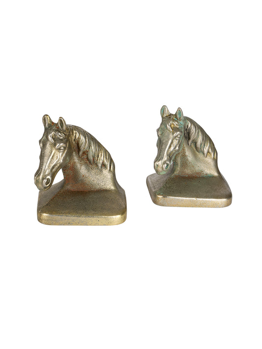 Vintage Mid Century Brushed Bronze Horse Head Bookends Weston Table