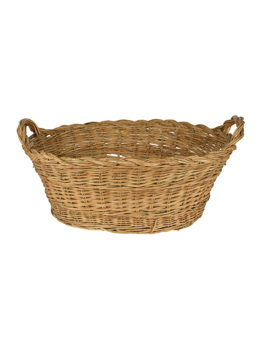 Vintage Mid Century French Tall and Round Thick Wicker Market Produce Display Basket Weston Table