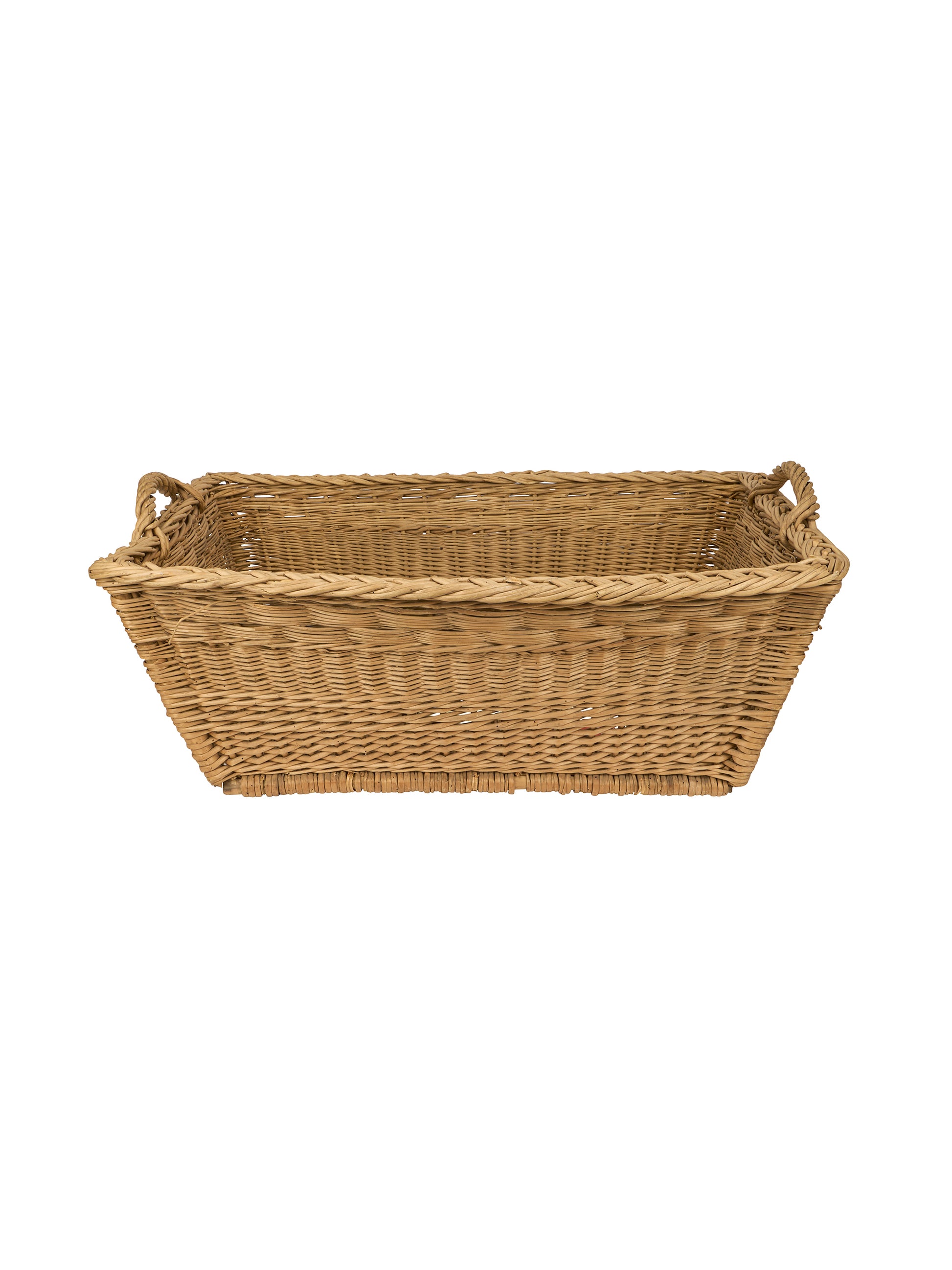 Vintage Mid Century French Wicker Large Laundry Basket Four Weston Table