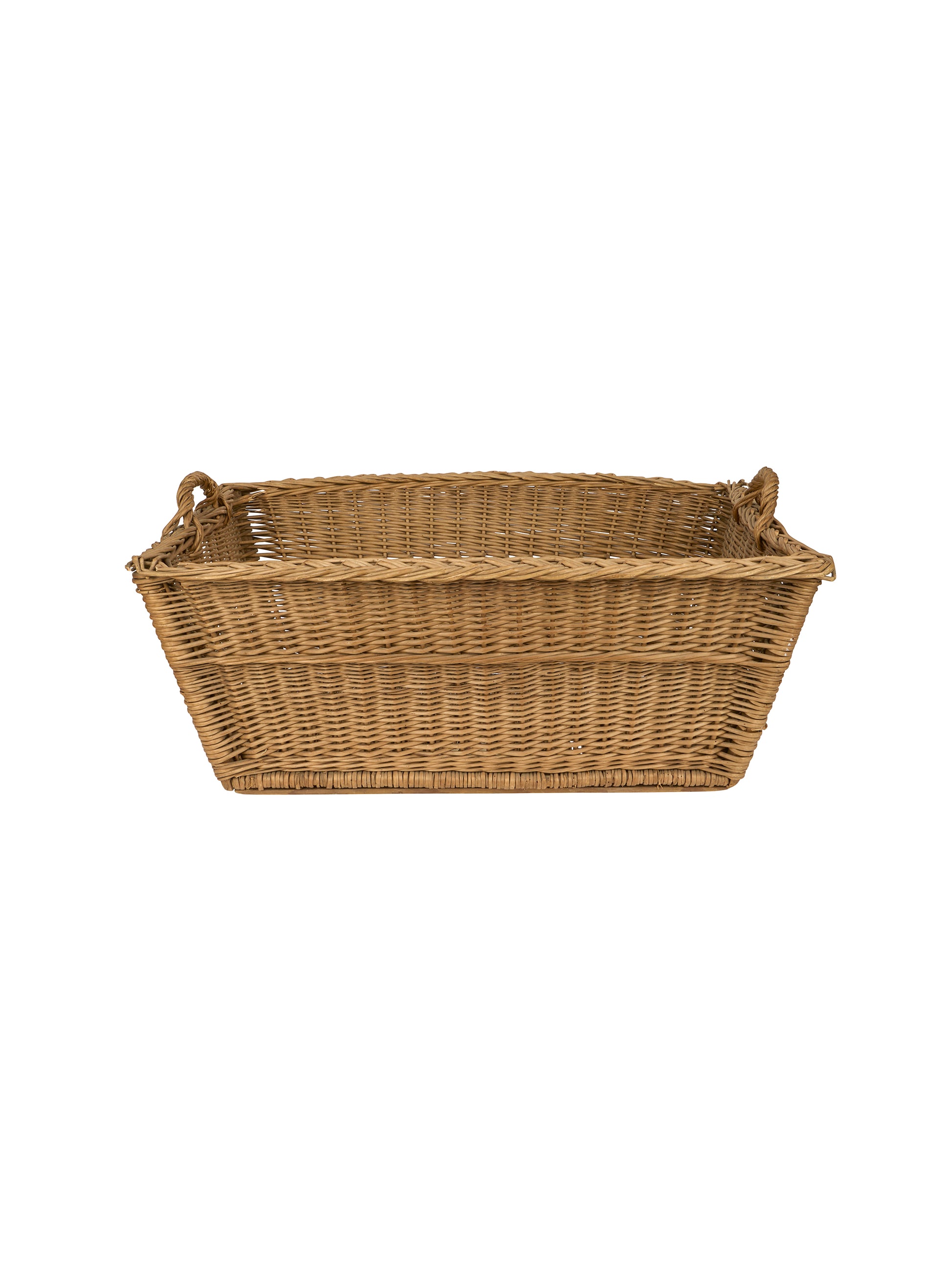 Vintage Mid Century French Wicker Large Laundry Basket Two Weston Table