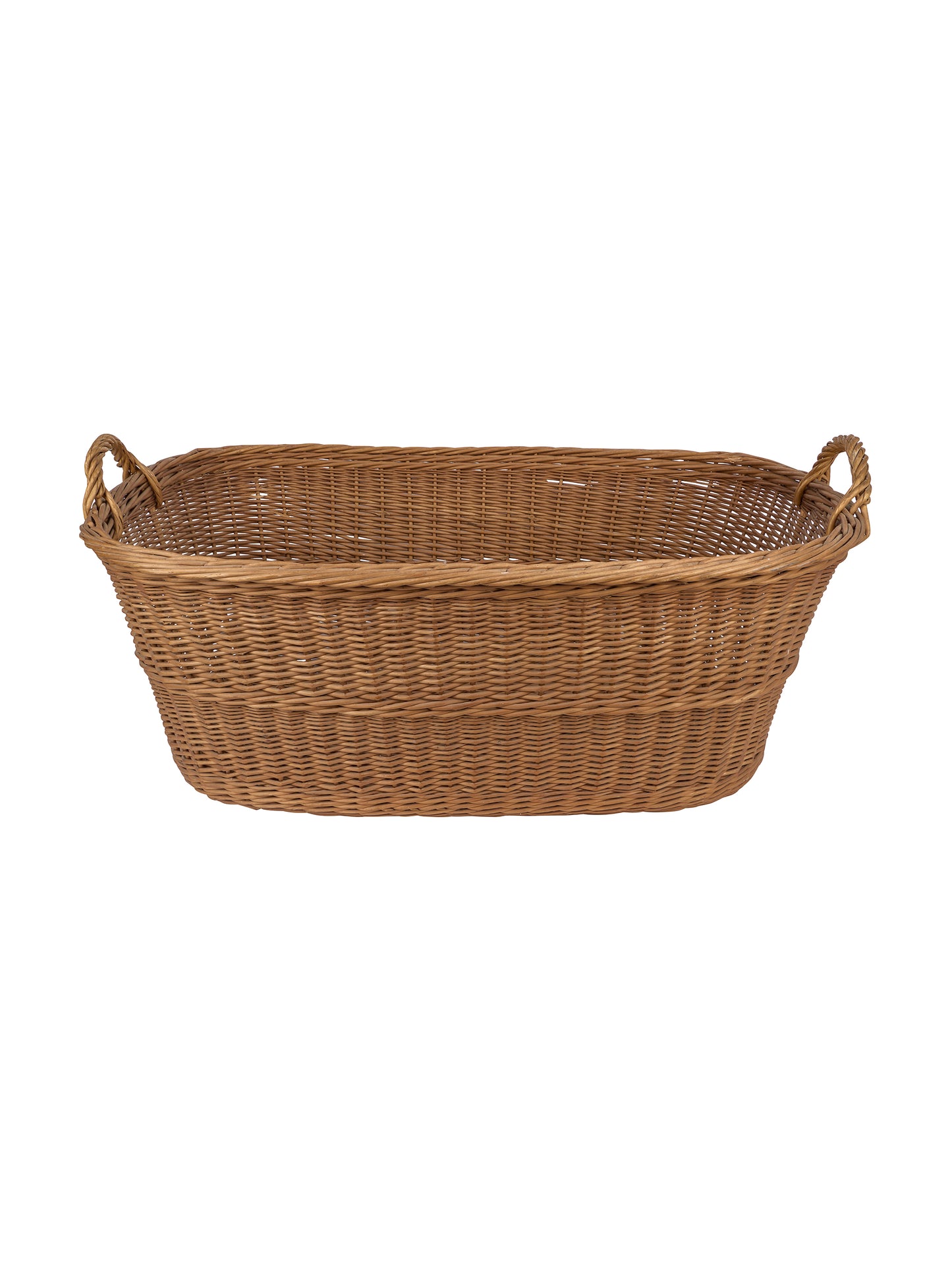 Vintage Mid Century French Wicker Oval Laundry Basket One Weston Table