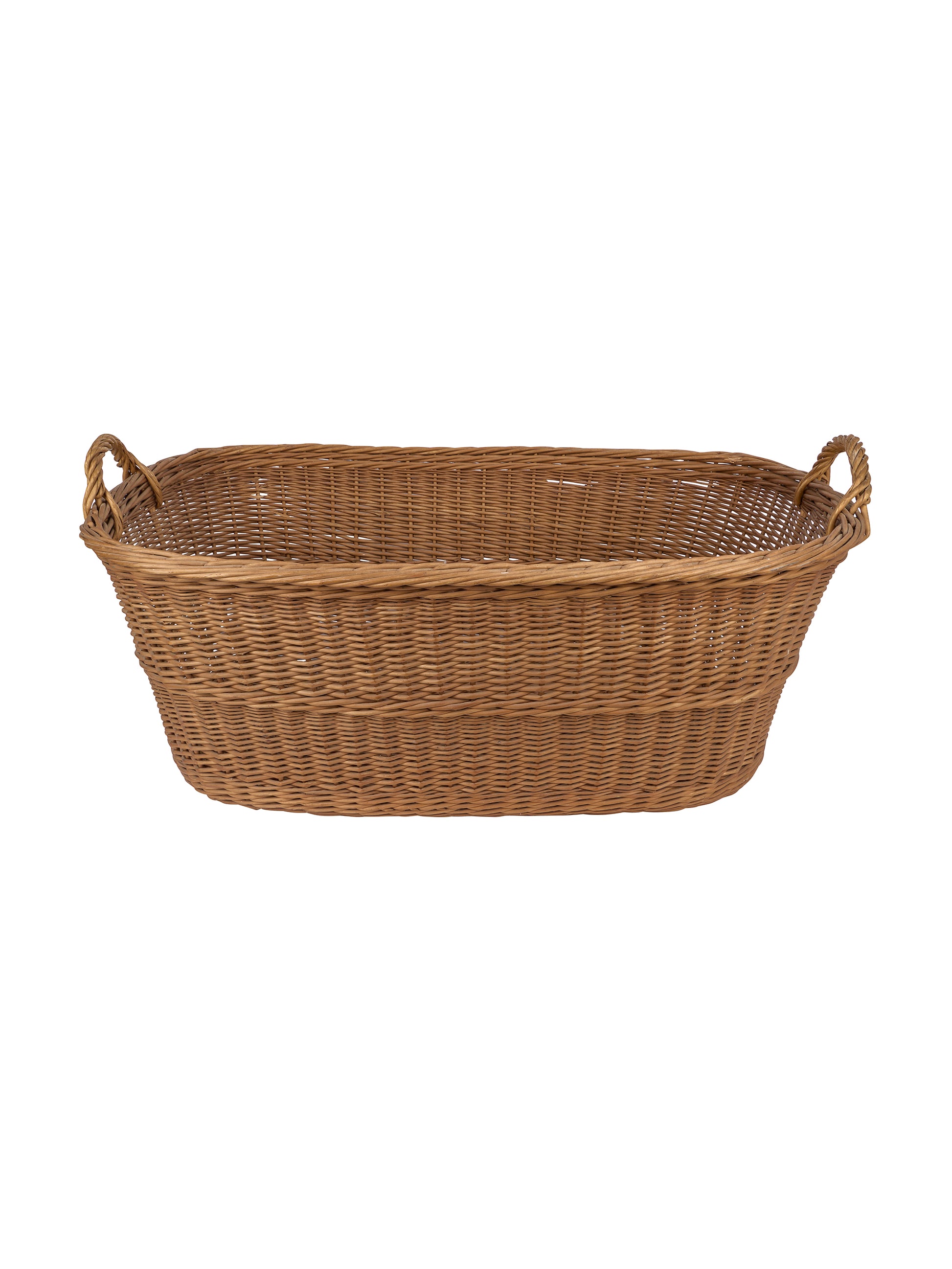 Vintage Mid Century French Wicker Oval Laundry Basket One Weston Table