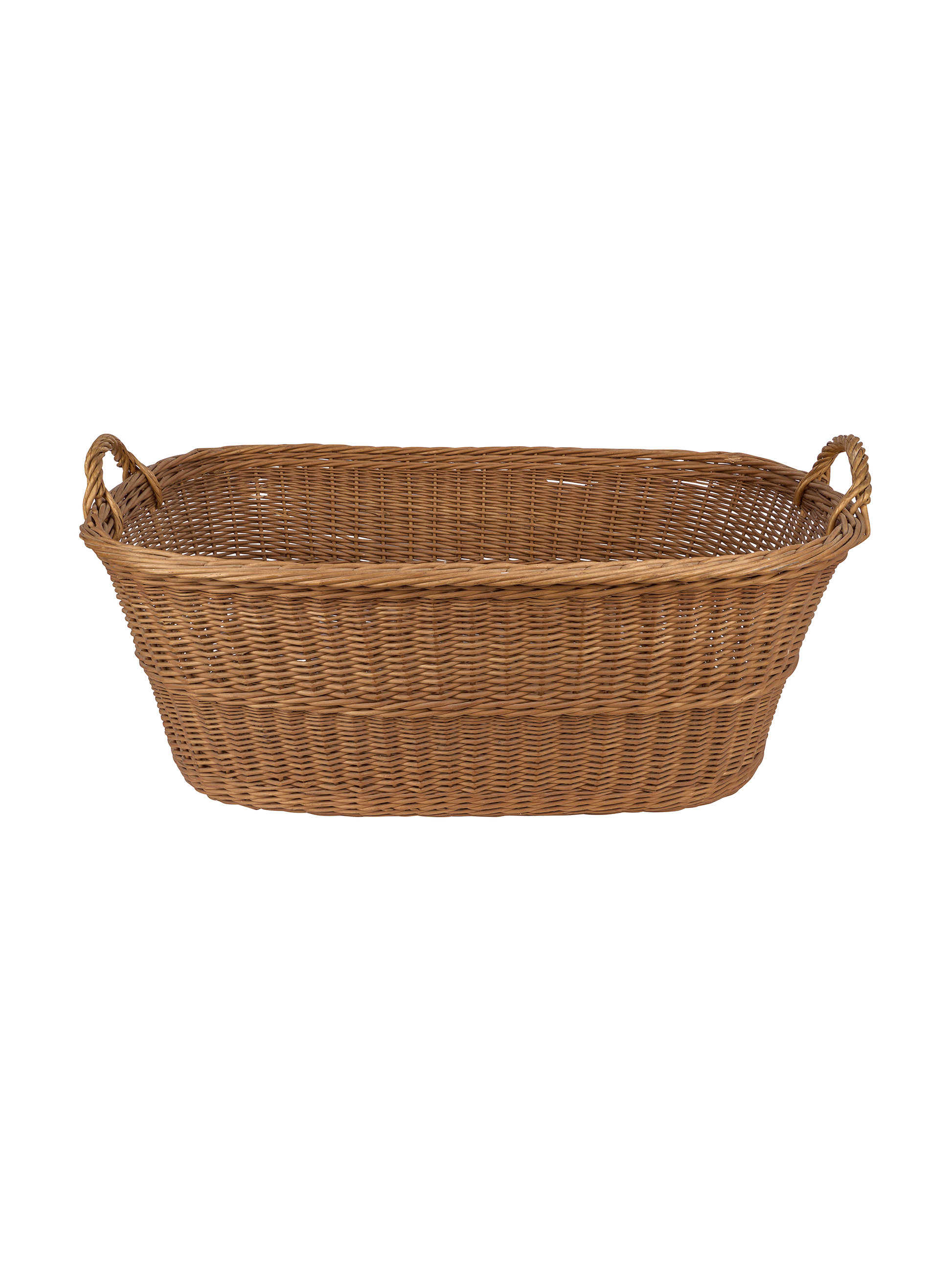 Vintage Mid Century French Wicker Oval Laundry Basket Weston Table