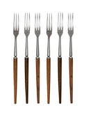 Vintage Mid Century Inox HH Wood Long Handled Forks Set of Six Weston Table