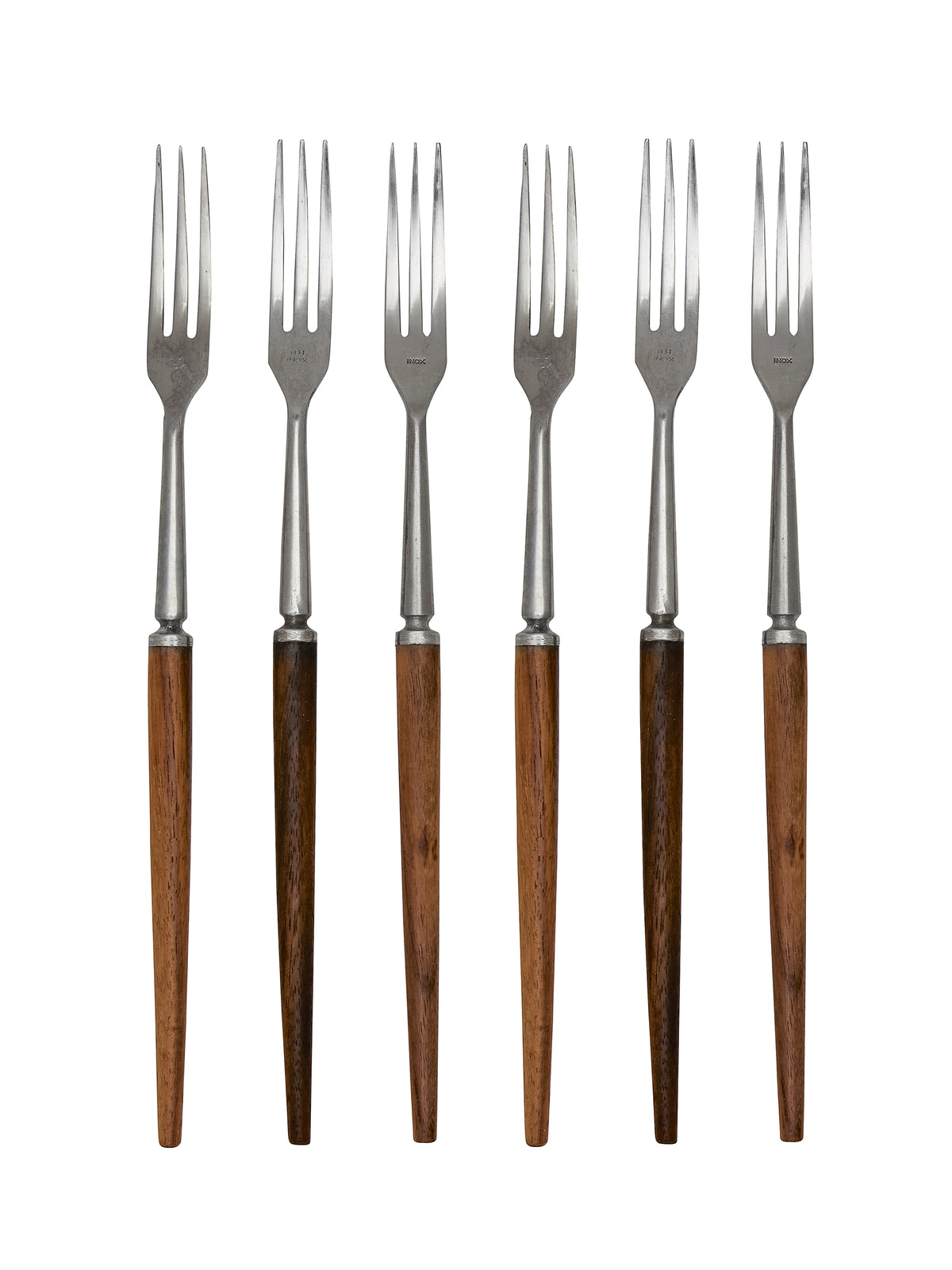 Vintage Mid Century Inox HH Wood Long Handled Forks Set of Six Weston Table
