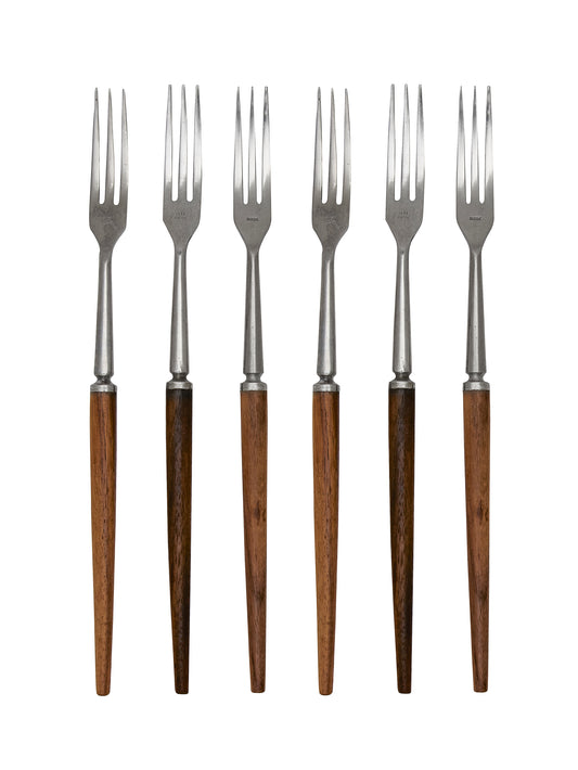 Vintage Mid Century Inox HH Wood Long Handled Forks Set of Six Weston Table