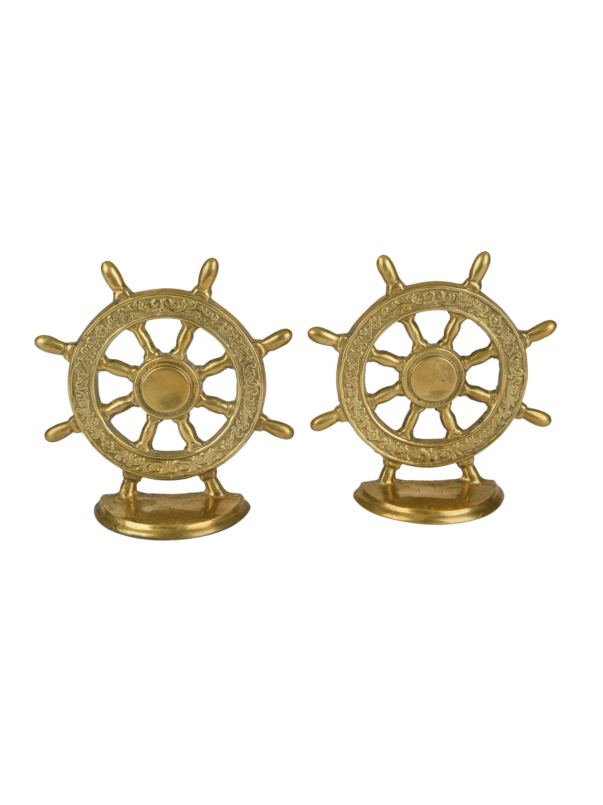Vintage Mid Century Ship's Wheel Brass Bookends One Weston Table