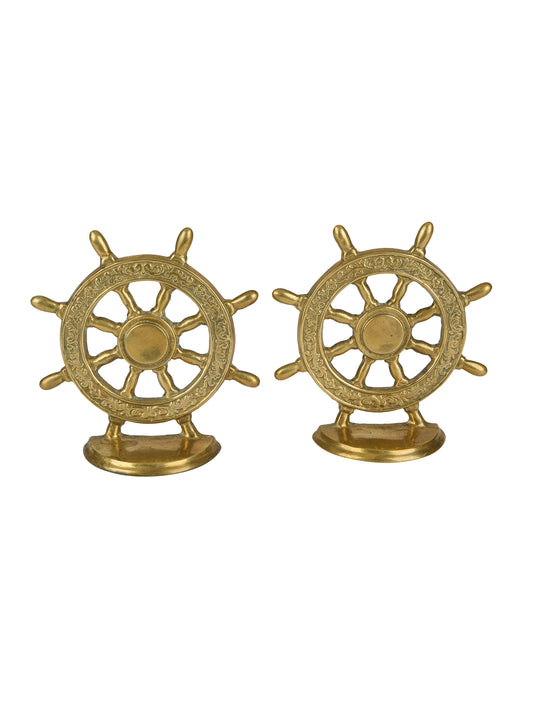 Vintage Mid Century Ship's Wheel Brass Bookends Two Weston Table