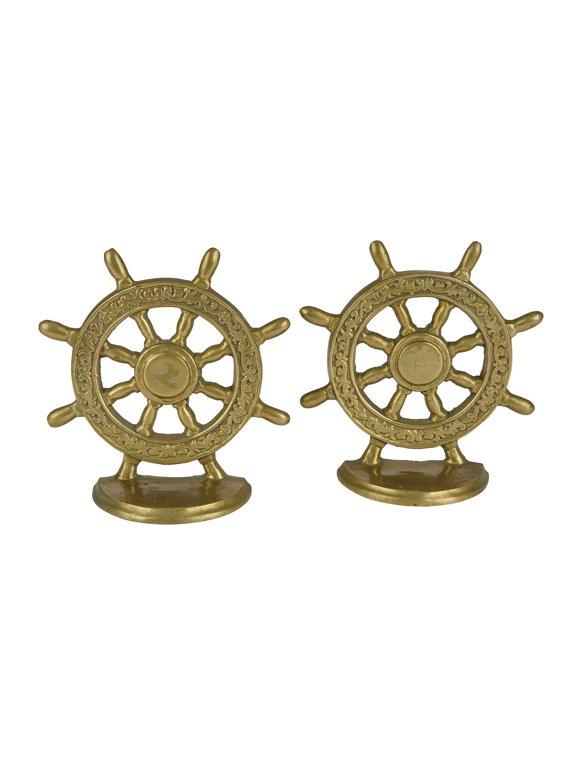 Vintage Mid Century Ship's Wheel Brass Bookends Three Weston Table