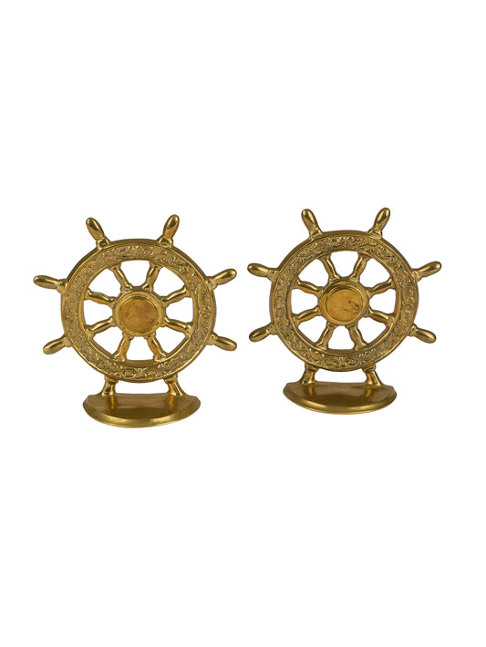 Vintage Mid Century Ship's Wheel Brass Bookends Two Weston Table