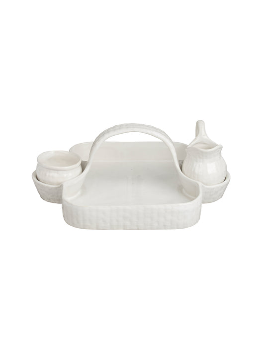Vintage Mid Century Strawberry Basket with Cream and Sugar Set Weston Table
