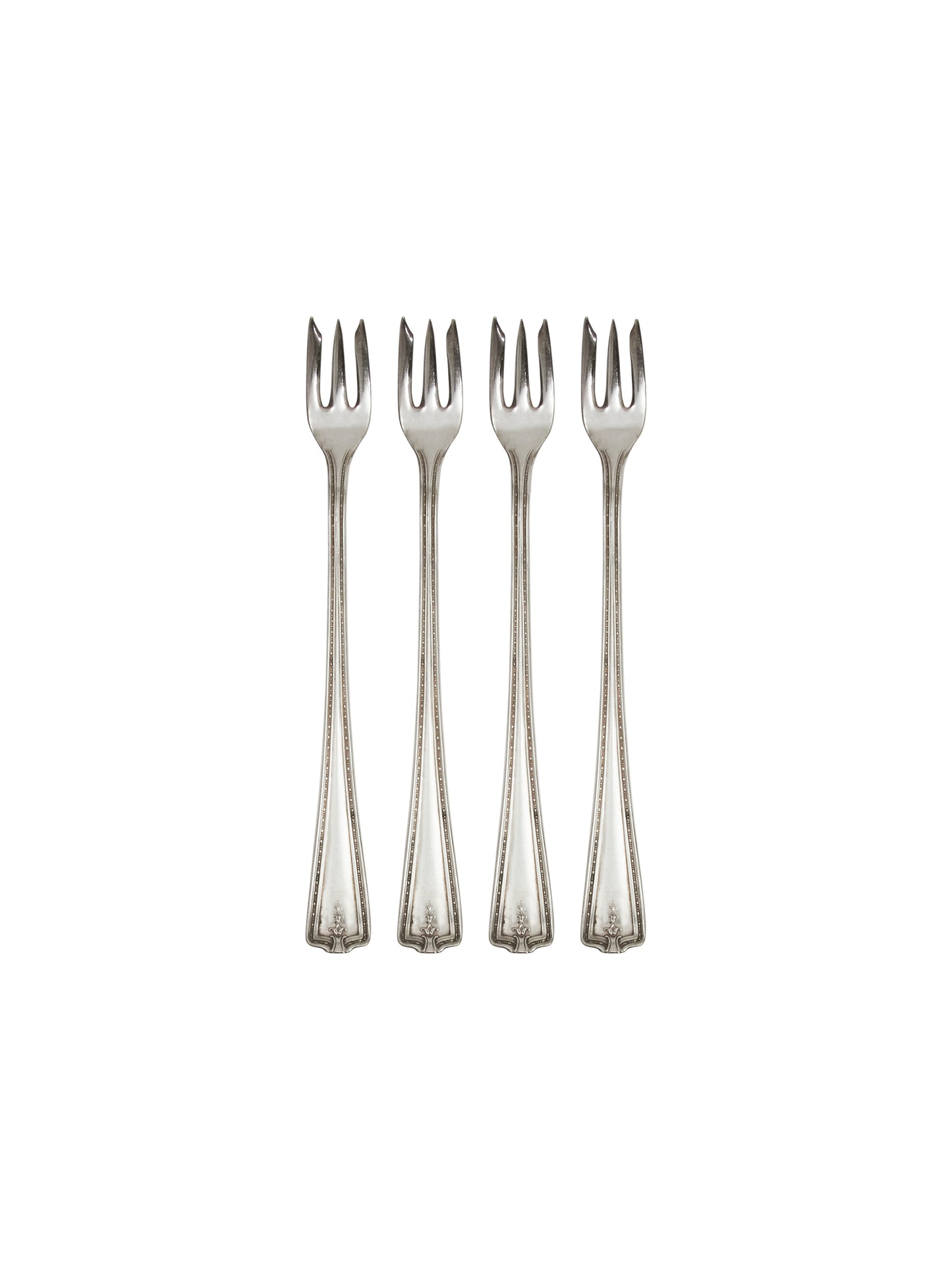 Vintage 1930s Floral Silver Plate Oyster Forks Set of Four Weston Table