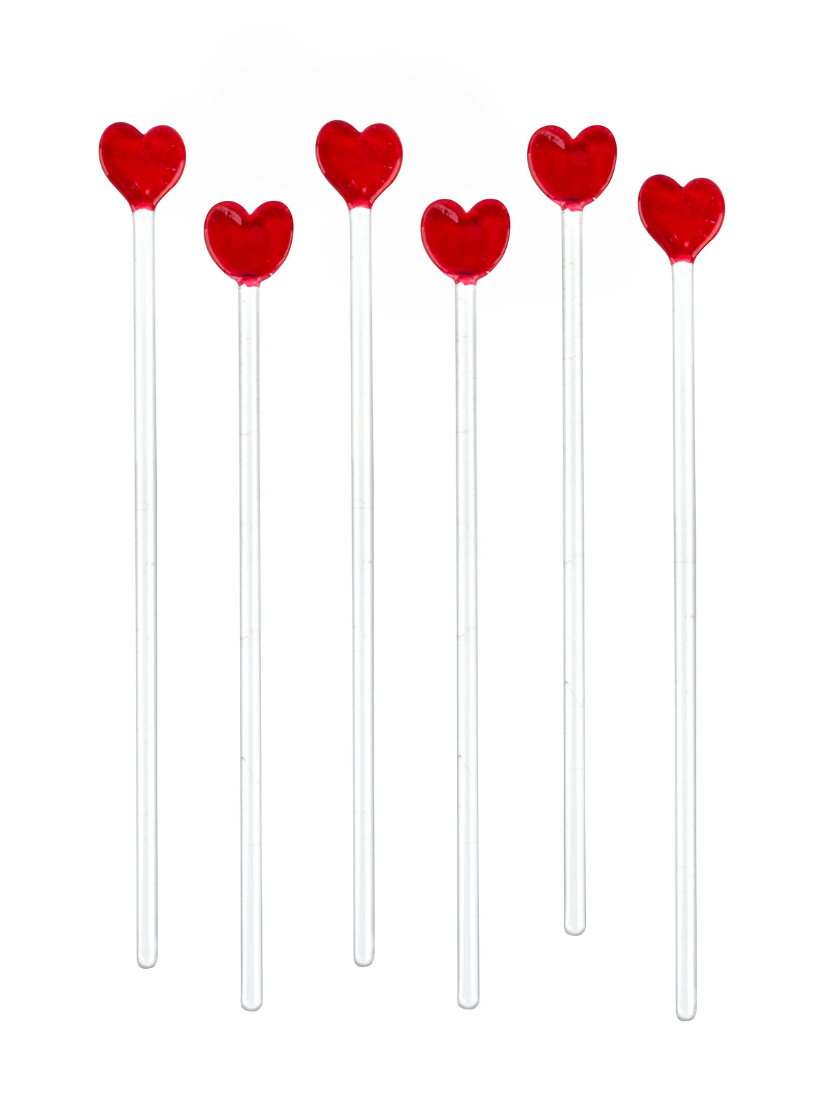 Vintage Red Heart Glass Cocktail Stirrers Set of Six Weston Table