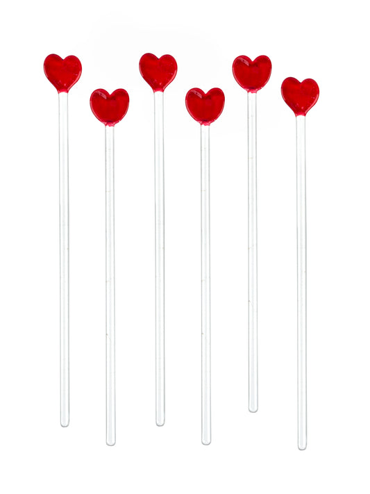 Vintage Red Heart Glass Cocktail Stirrers Set of Six Weston Table