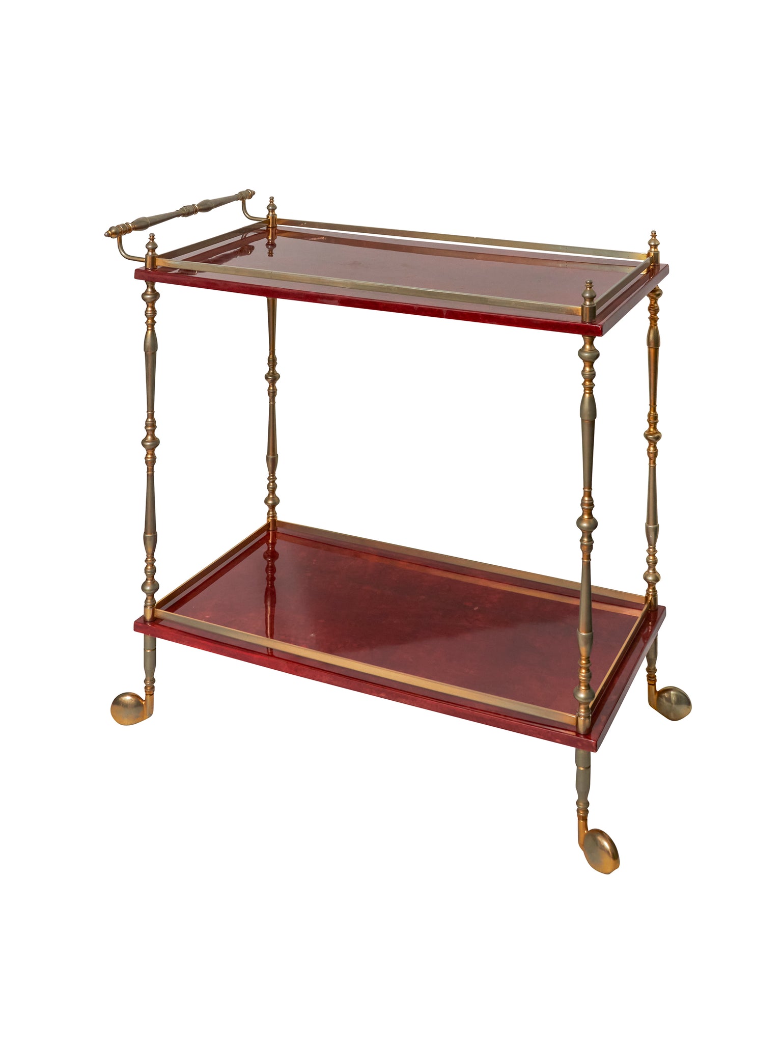 Vintage Retro Aldo Tura Red Lacquered Goatskin Bar Cart Weston Table