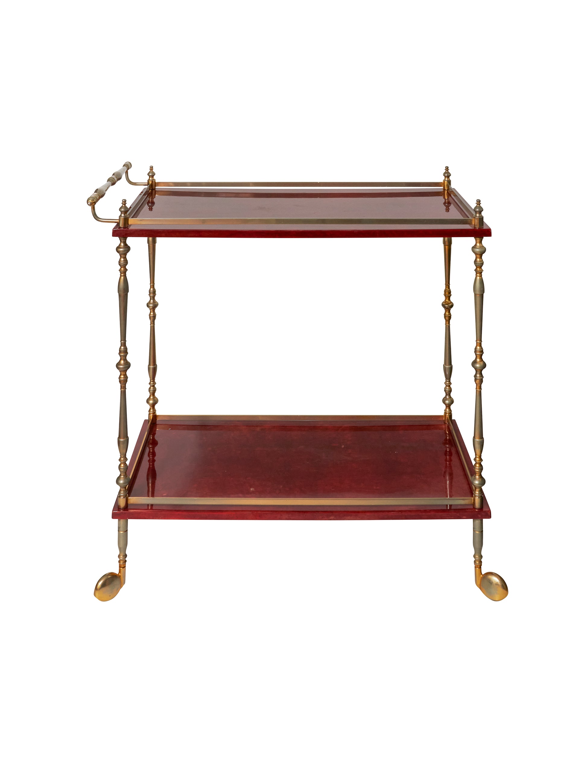 Vintage Retro Aldo Tura Red Lacquered Goatskin Bar Cart