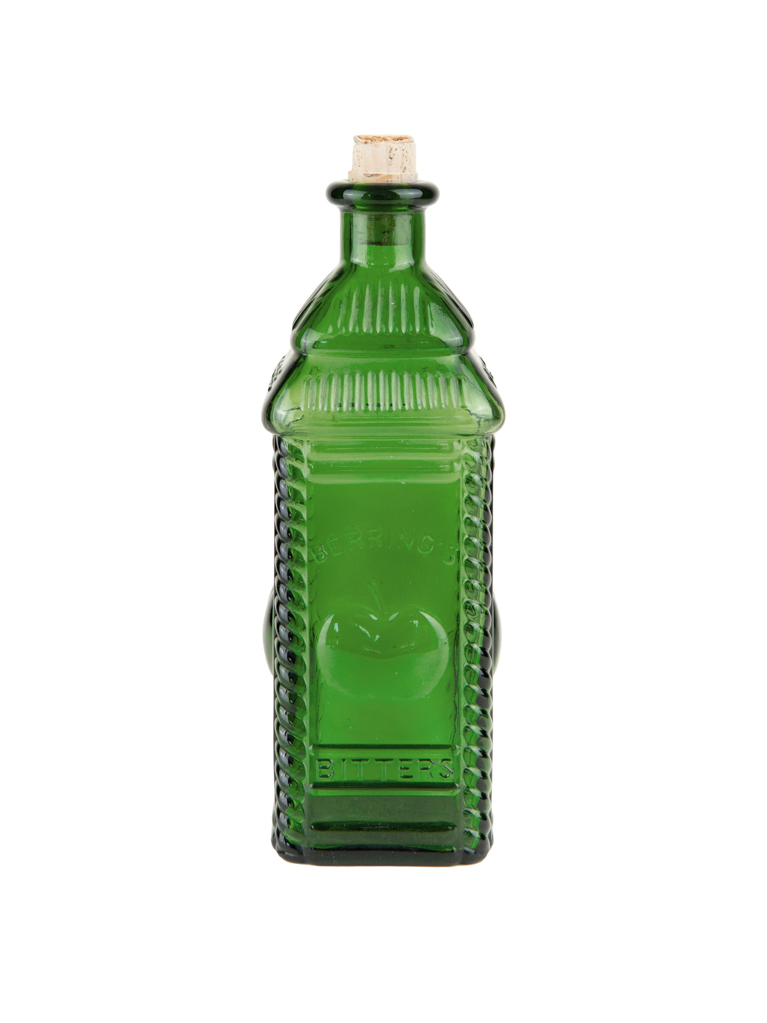 Vintage Retro Berrings Apple Bitters Glass Bottle Green Glass Tall Bottle Weston Table