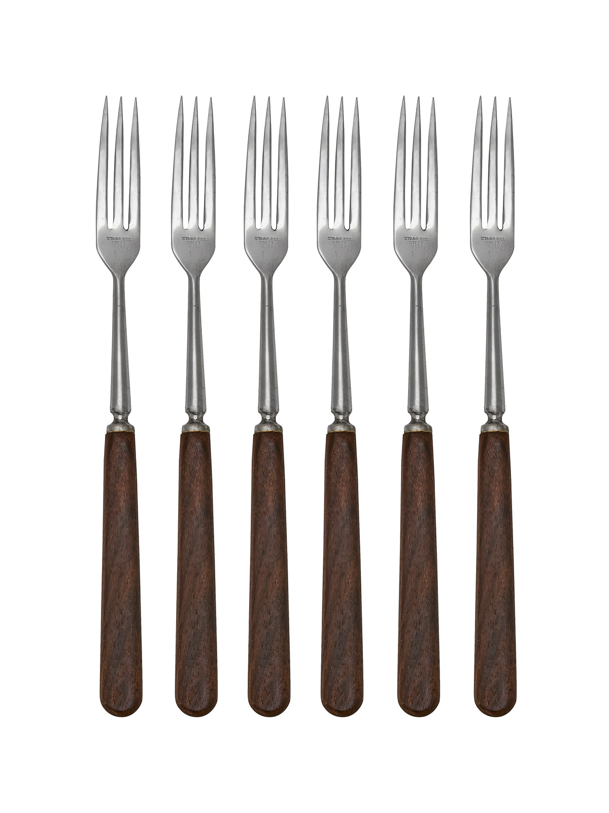 Vintage Retro Brown Stainless Steel Japanese Long Handled Forks Set of Six Weston Table